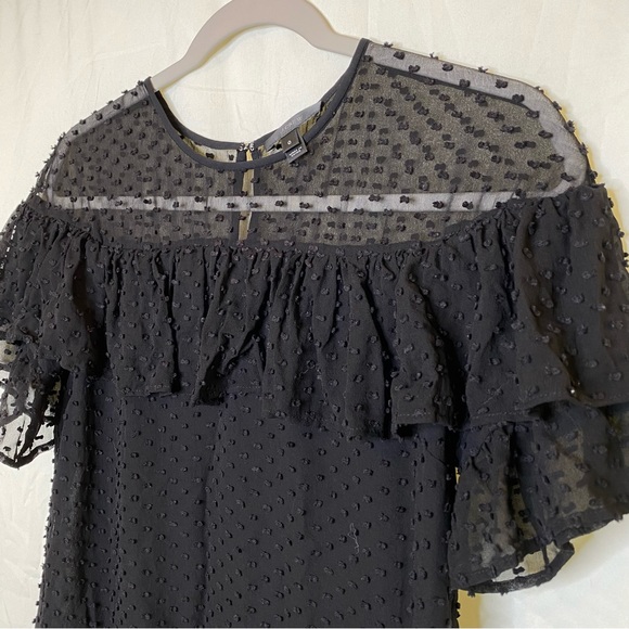 J. Crew Swiss Dot Top Blouse Black Keyhole Back Sheer Top Flowy Sleeves Sz 0 - Picture 4 of 6